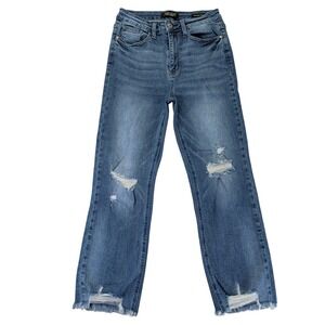 Judy Blue Straight Crop Distressed High Rise Jeans Blue JB88550 MD Womens 7 28